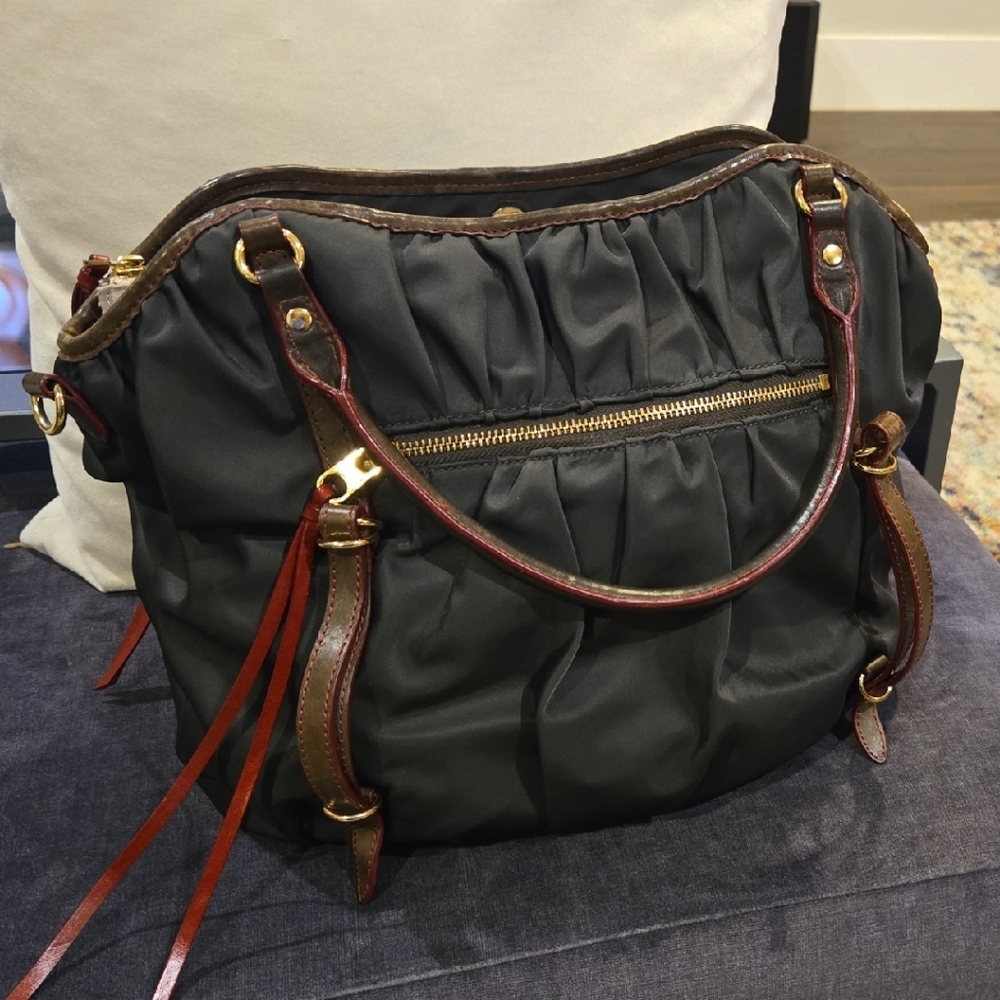 MZ Wallace Bianca Black Shoulder Bag with Red Accents w Lots of Pockets